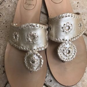 Jack Rogers Platinum Gold Leather Sandals  9M